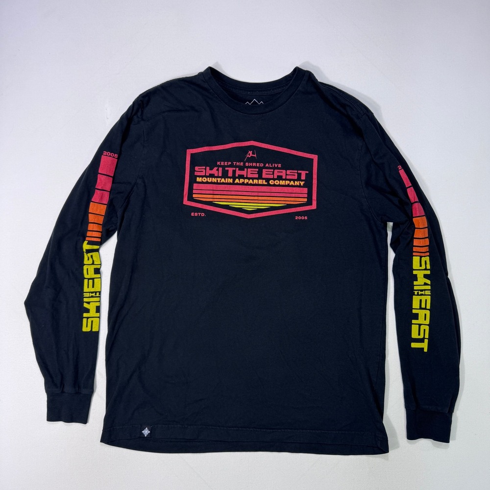 Ski The East Mountain Apparel Long Sleeve Shirt Mens XL Black Graphic Tee Retro